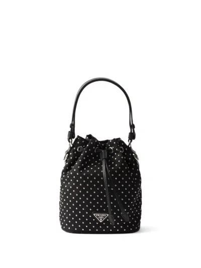 Prada Re-nylon Stud-embellished Bucket Bag In Black