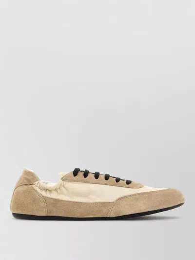 Prada Re Nylon Suede Collapse Low Top Sneakers In Neutral