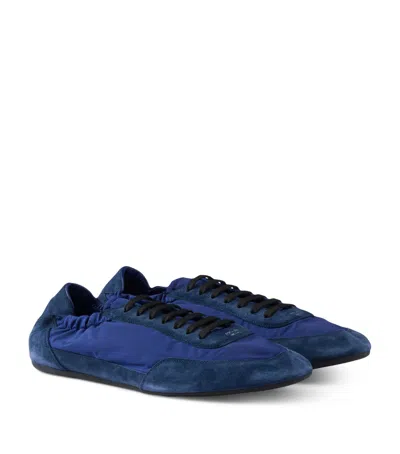 Prada Nylon And Suede Sneakers With Elasticated Collar In Blue