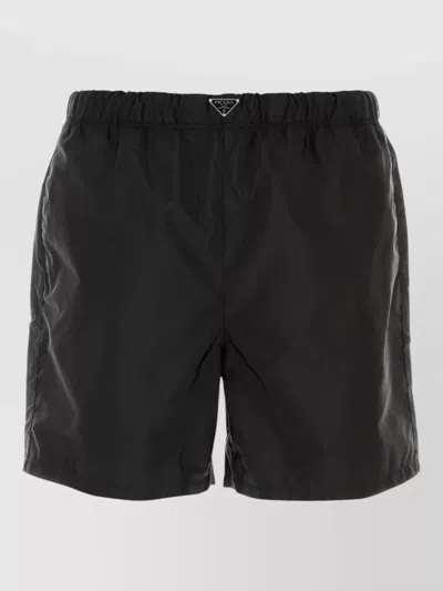 Prada Re Nylon Swim Shorts Back Pocket In Black