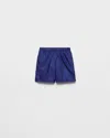 Prada Nylon Swim Shorts With Back Pocket And Elastic Waistband In Blue