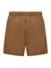 Prada Elastic Waist Swimming Trunks In Nude & Neutrals