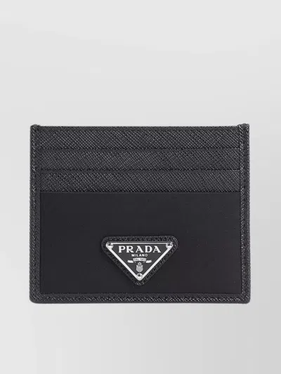 Prada Re-nylon Textured Leather Card Holder In Black