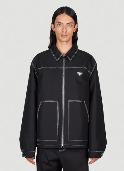 Prada Re-nylon Topstitched Jacket In Black