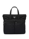 Prada Logoed Tote Bag In Black