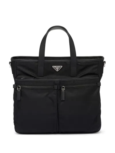 Prada Mens Black Re-nylon Saffiano Leather And Nylon Tote Bag