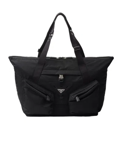 Prada Re-nylon And Leather Travel Bag In Black