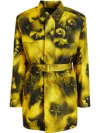 Prada Belted Nylon Parka With Collared Neck In Gelb