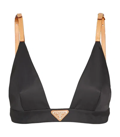 Prada Enamel Triangle-logo Triangle-cup Bra In Black