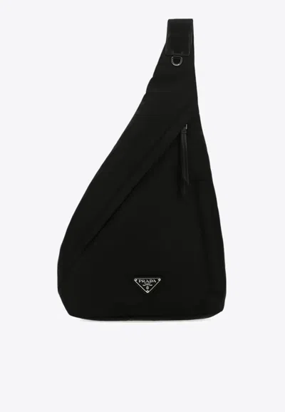 Prada Re-nylon Triangle Logo Backpack In Black