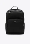 Prada Re-nylon Triangle Logo Backpack In Black