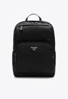 Prada Re-nylon Triangle Logo Backpack In Black
