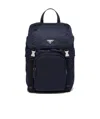 Prada Logo Plaque Buckled Backpack In Blue