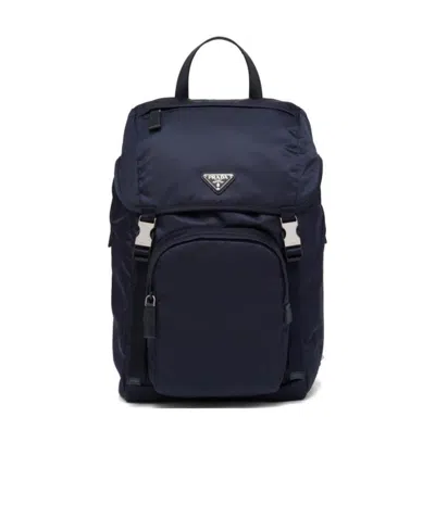 Prada Re-nylon And Saffiano Leather Backpack In Blue