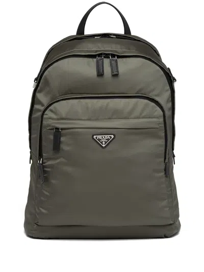 Prada Re-nylon Triangle Logo Backpack In Green