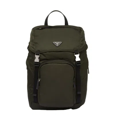 Prada Re-nylon Triangle Logo Backpack In Green