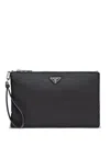 Prada Mens Black Brand-plaque Re-nylon Saffiano Leather And Recycled-nylon Pouch In Black