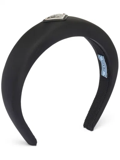 Prada Re-nylon Triangle-logo Headband In Black