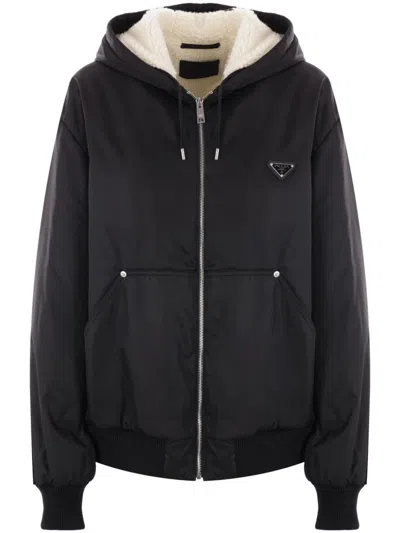 PRADA RE-NYLON TRIANGLE-LOGO HOODED JACKET