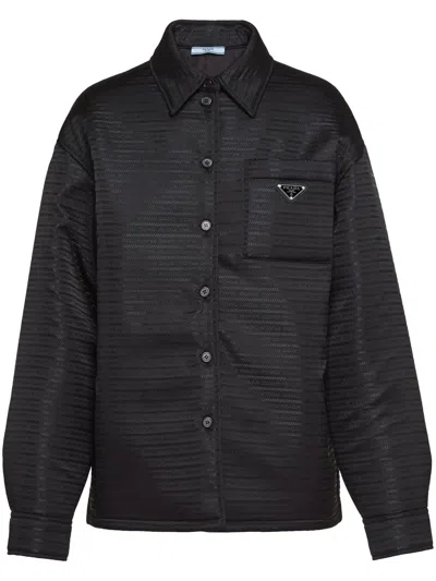 Prada Recycled Nylon Logo-print Padded Shirt In Nero