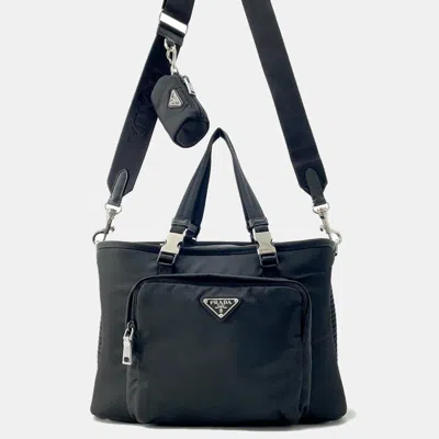 Pre-owned Prada Re-nylon Triangle Logo Pet Bag Black Nylon