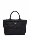 Prada Re-nylon Triangle-logo Plaque Padded Tote Bag In Black