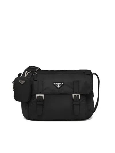 Prada Re-nylon Triangle Logo-plaque Shoulder Bag In Black