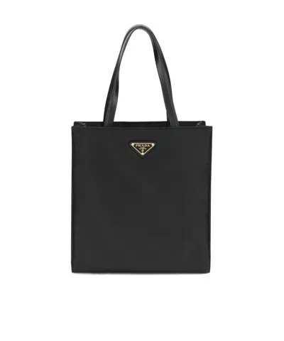 Prada Re-nylon Triangle-logo Tote Bag In Black