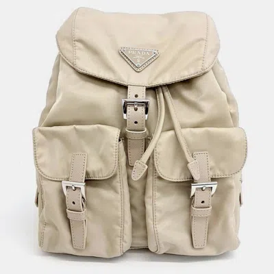 Pre-owned Prada Re-nylon Two Pocket Backpack In Beige