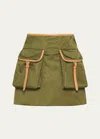 Prada Womens Green Re-nylon Patch-pocket Mid-rise Recycled-nylon And Leather Mini Skirt In F0466 Loden