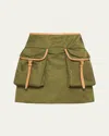 Prada Womens Green Re-nylon Patch-pocket Mid-rise Recycled-nylon And Leather Mini Skirt In Loden