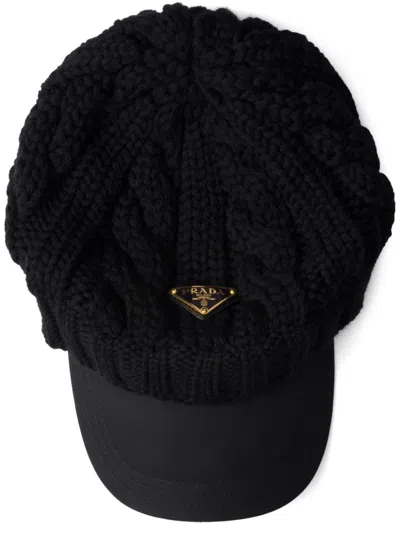 Prada Wool And Re-nylon Visor Cap In Black
