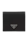 Prada Black Wallet With Classic Fold-over Design And Logo Plaque In Black