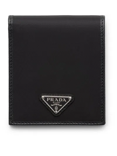 Prada Bi-fold Logo Re-nylon Wallet In Black
