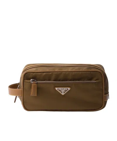 Prada Re-nylon Washbag In Cork Beige