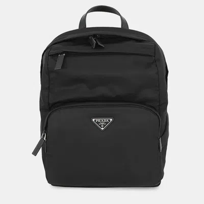 Pre-owned Prada Re-nylon X Saffiano Leather Backpack Black Nylon Leather