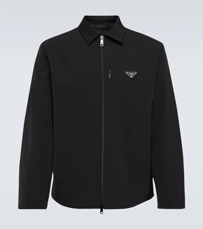 Prada Re-nylon Zipped Shirt In Nero