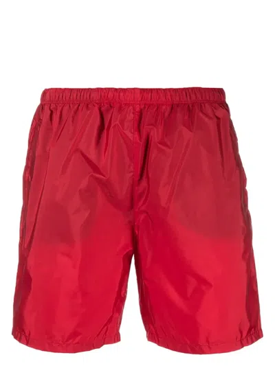 Prada Rear Logo-plaque Swim Shorts In Red