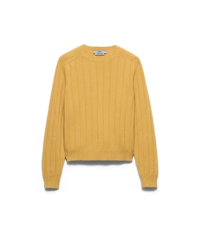 Prada Re-cashmere Crew-neck Sweater In Orange