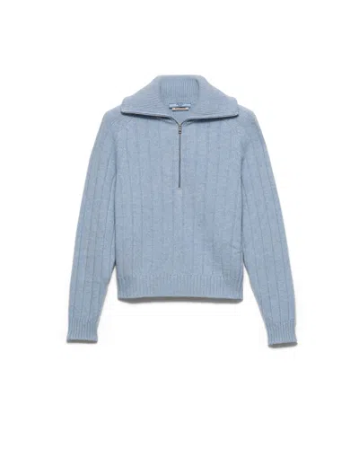 Prada Re-cashmere Polo Sweater In Blue