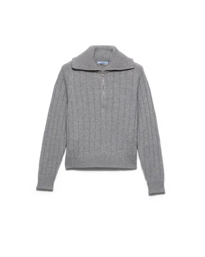 Prada Re-cashmere Polo Sweater In Gray