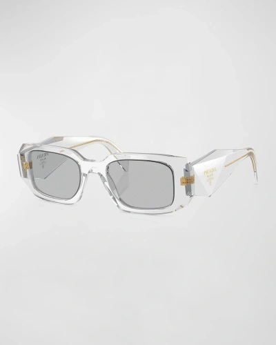 Prada Rectangle Acetate Sunglasses In Transparent Grey