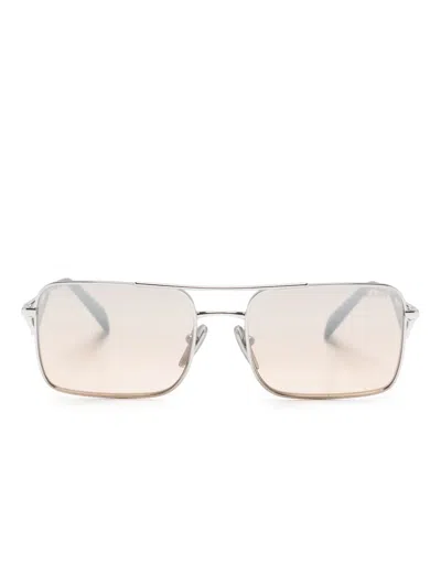 Prada Enamel Logo-detailed Tinted Sunglasses In Silver