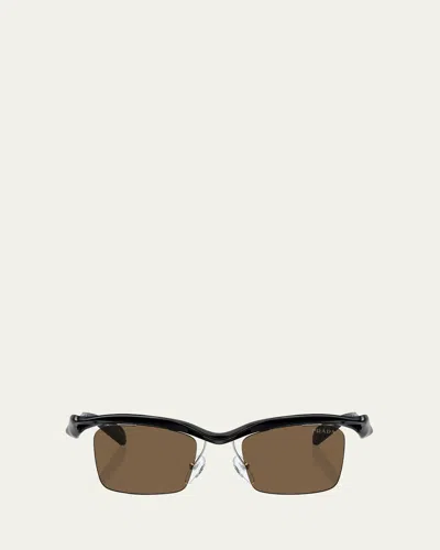 Prada Rectangle Semi-rimless Plastic Sunglasses In Black