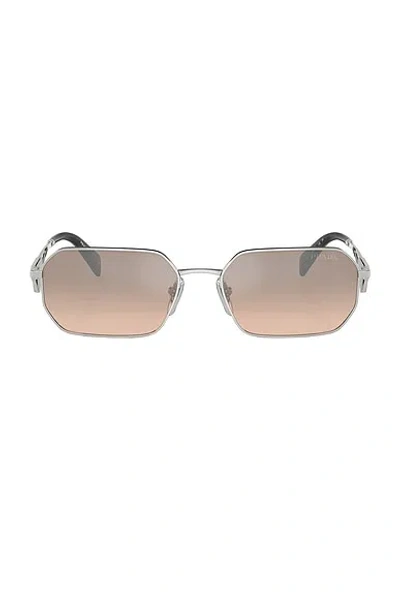 Prada Geometric Steel Rectangle Sunglasses In Pale Gold