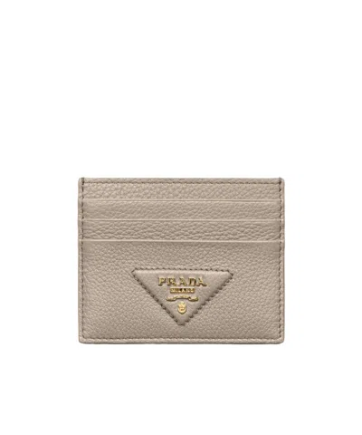 Prada Rectangular Card Holder In Clay Gray