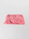 Prada Rectangular Crochet Clutch Fringe Detailing In Pink