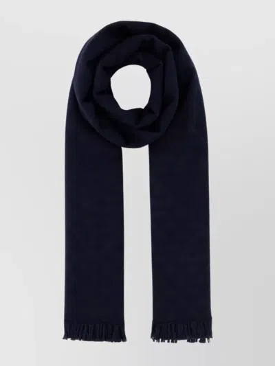 Prada Rectangular Fringed Cashmere Blend Scarf In Navy