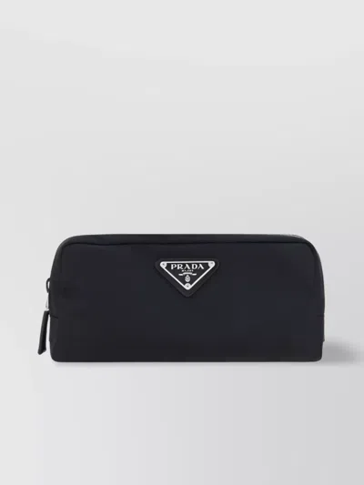 Prada Rectangular Leather Re-nylon Beauty Case In Black