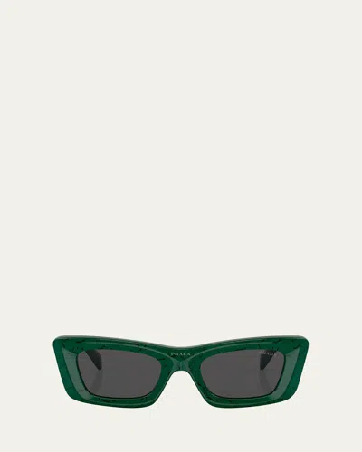 Prada Rectangular Marble Acetate Cat-eye Sunglasses In Green